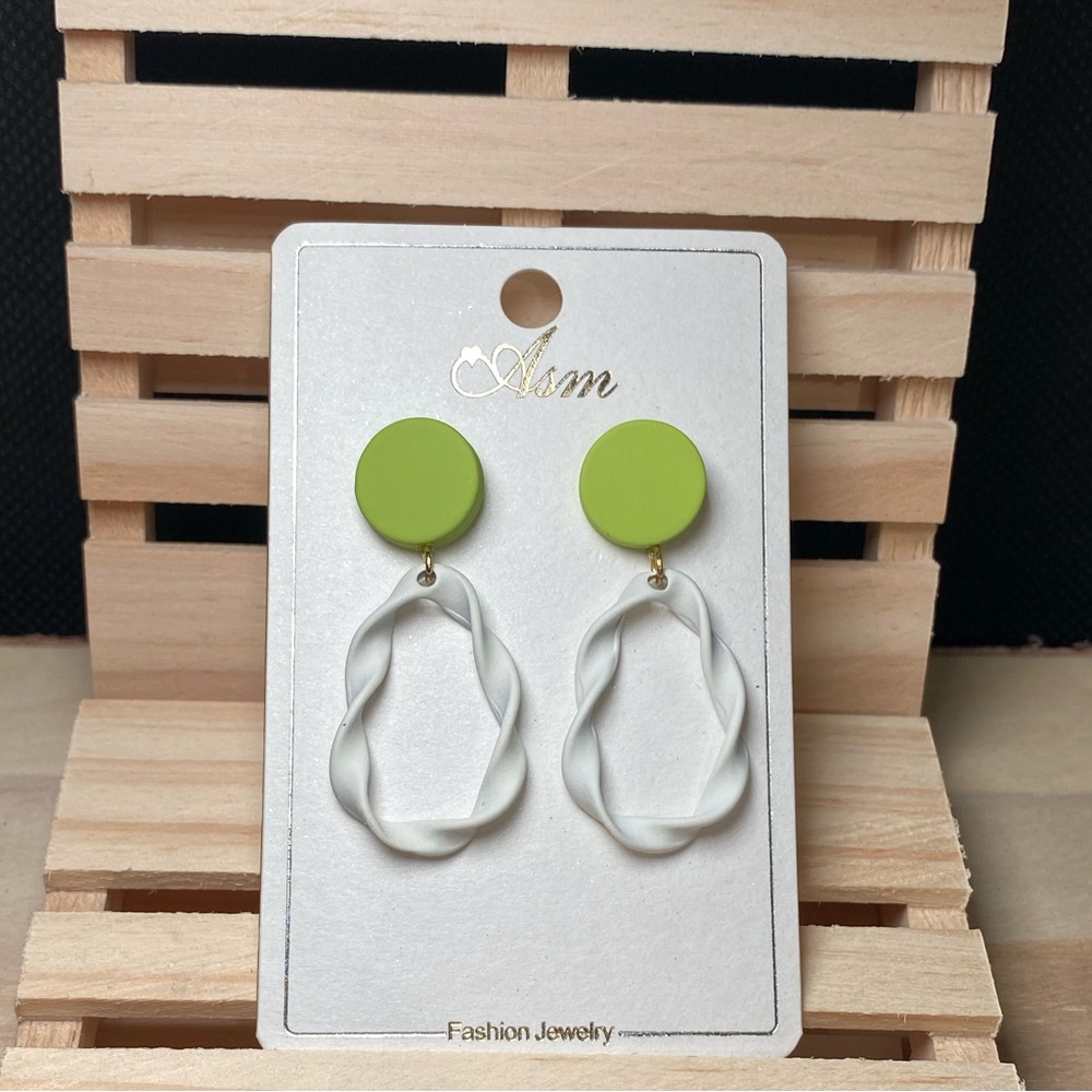ASM Green Dot Twisted Oval Fashion Jewelry